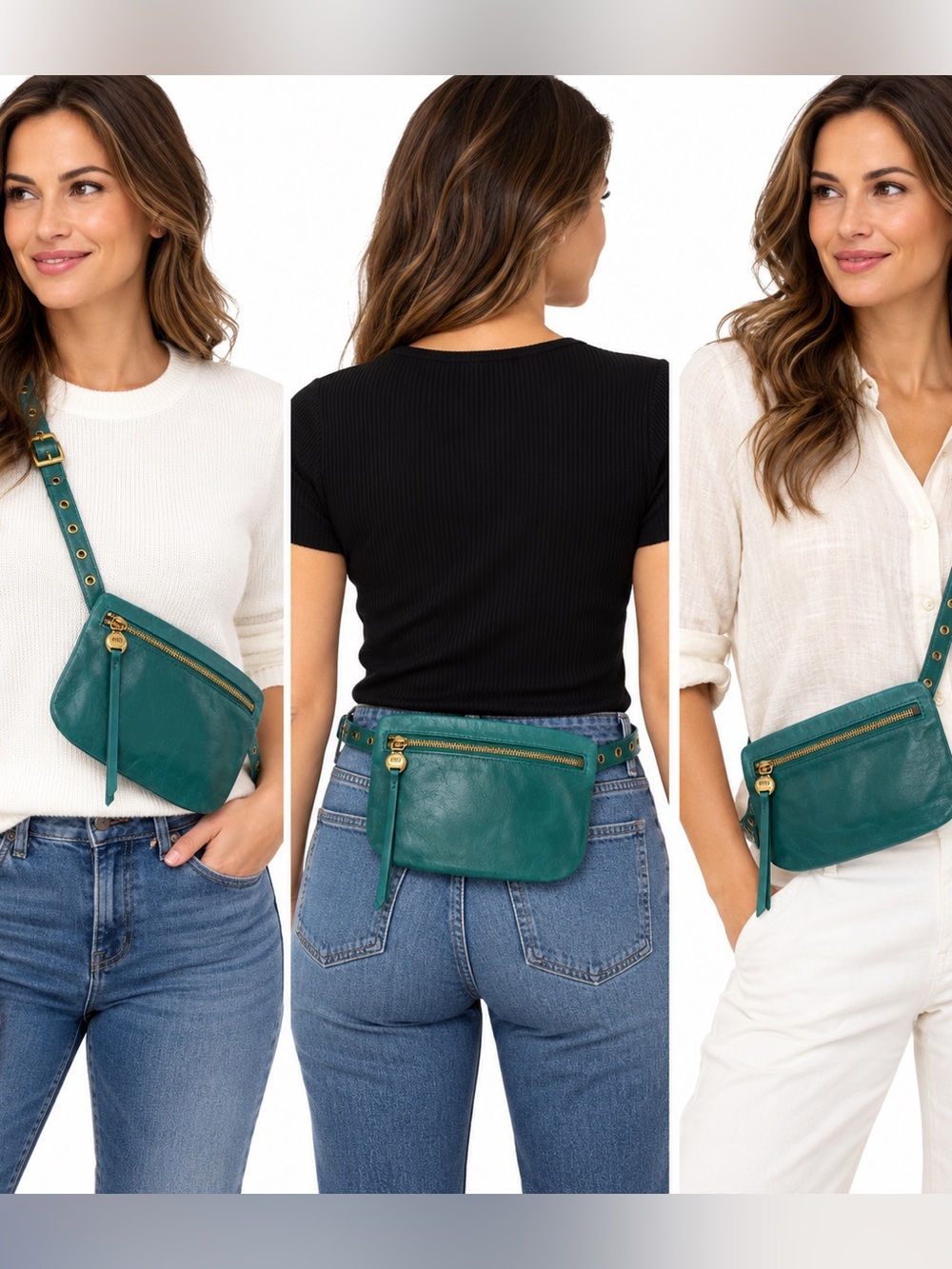 HOBO Teal Green Leather Convertible Belt Bag Crossbody Wallet Organizer